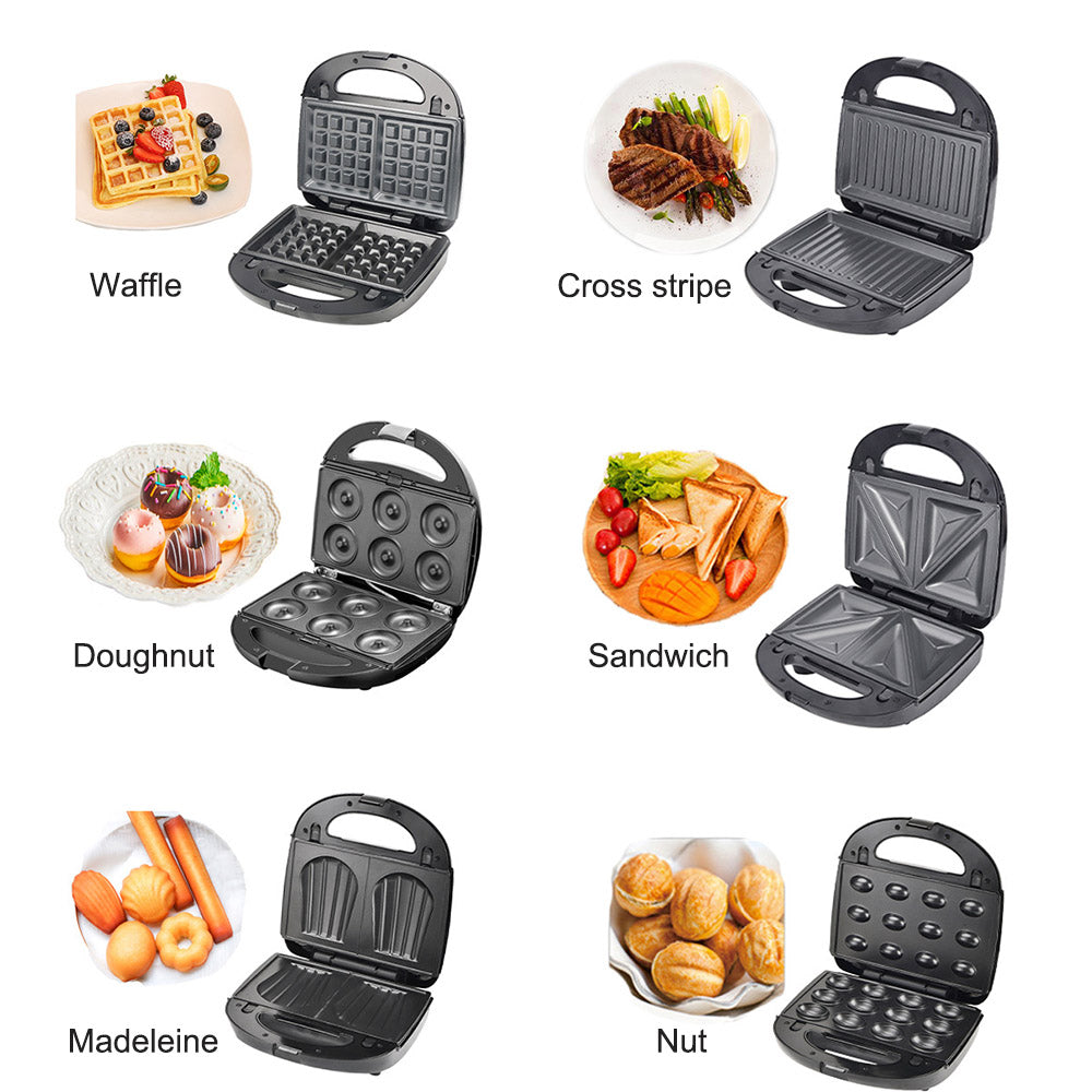 6-in-1 Breakfast Maker – Waffle, Sandwich & Grill Press