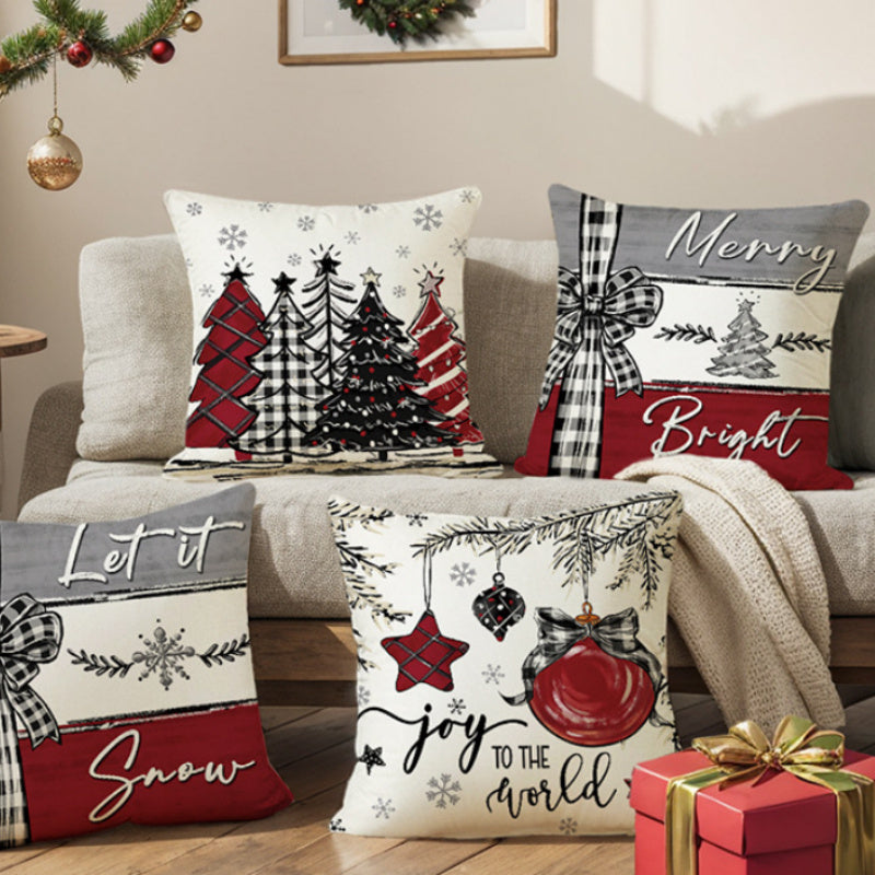 Linen Christmas Tree Printing Throw Pillowcase