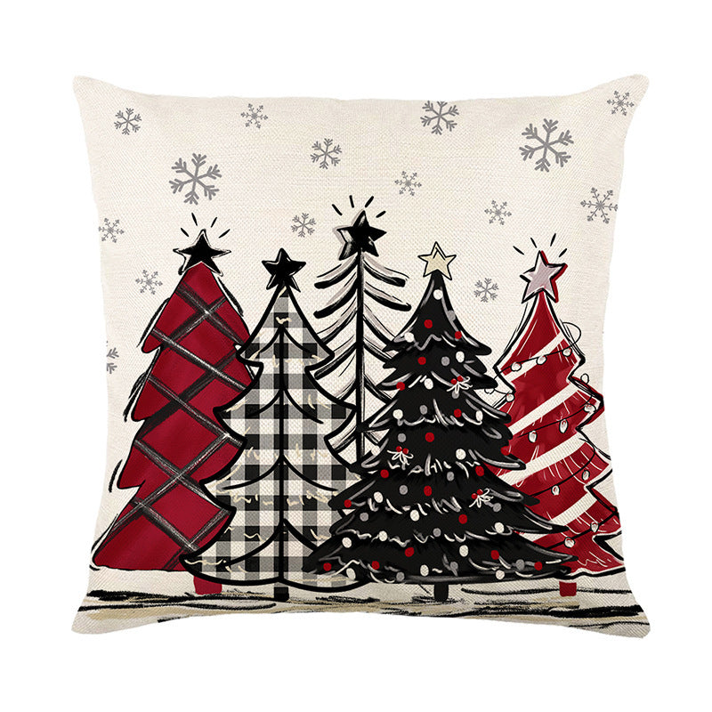 Linen Christmas Tree Printing Throw Pillowcase