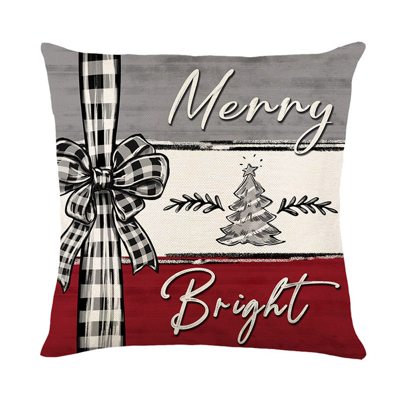 Linen Christmas Tree Printing Throw Pillowcase