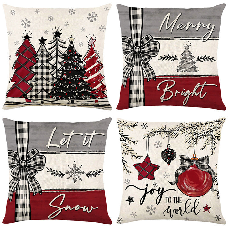 Linen Christmas Tree Printing Throw Pillowcase
